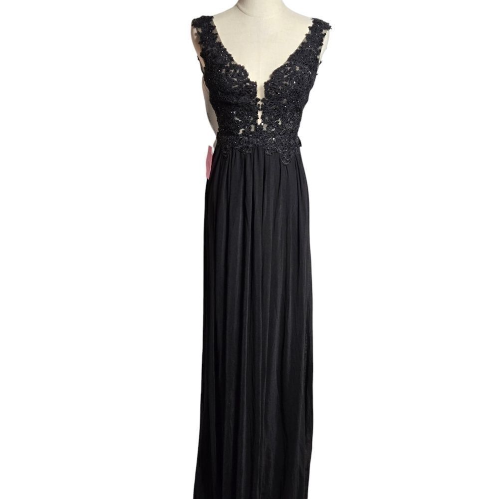 Sherry Hill Black Lace and Sequn Bustier Gown Hollywood Glam Prom Dress